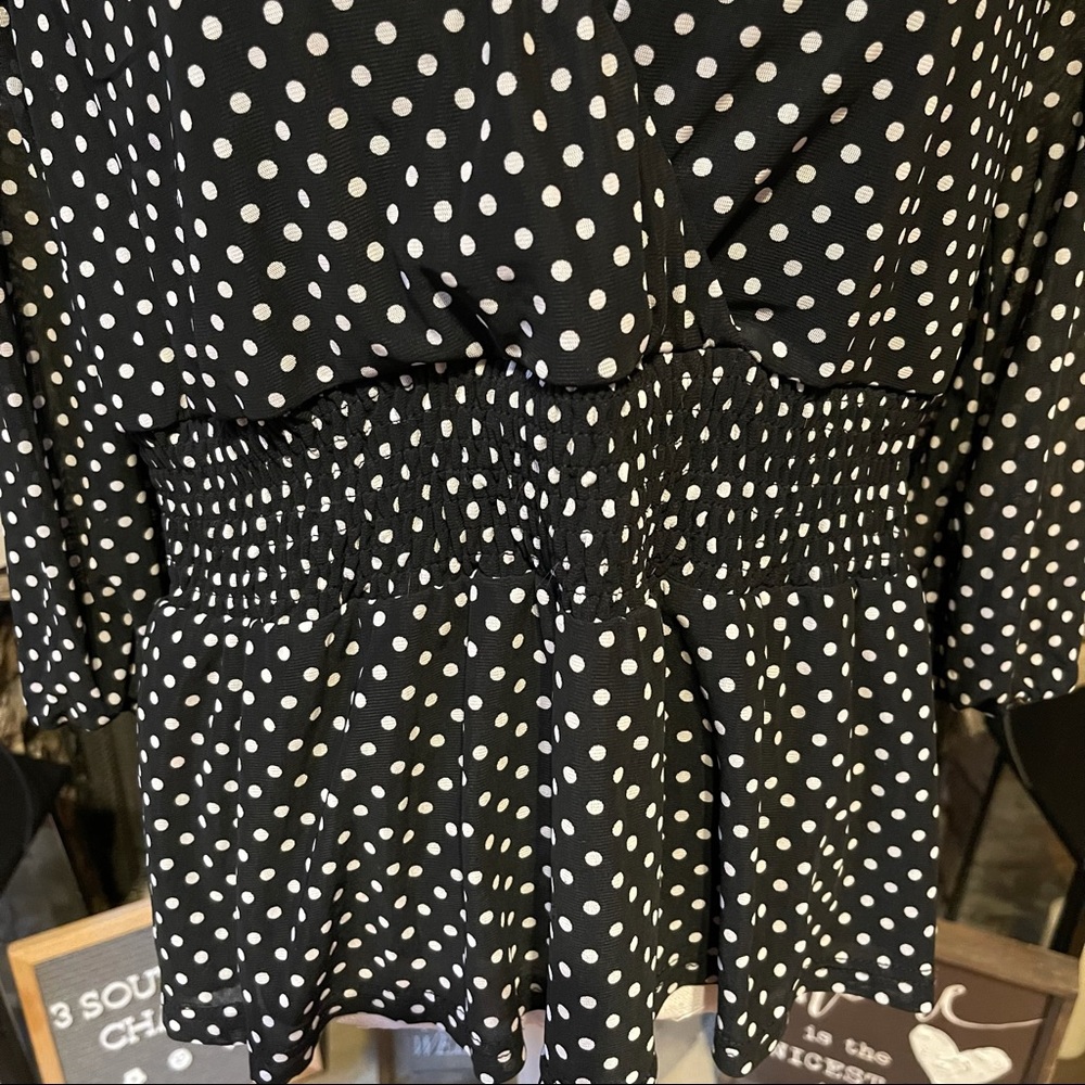 Ember Black and White Polka Dot V Neck Top Blouse Size Large - Picture 3 of 8